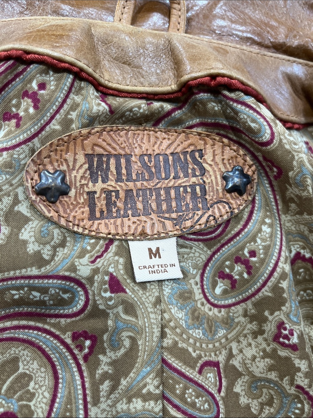 Wilsons Leather Tan/Brown Leather Jacket with Paisley Lining